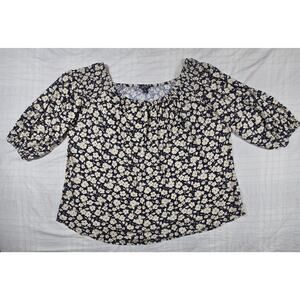 Lauren Ralph Lauren Womens Puffed Sleeve Floral Short Sleeve Top Blouse 2X